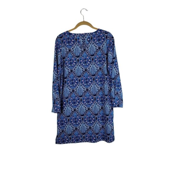 Loft Long Sleeve Shift Dress Blue Mod Retro Tile Print Size XSP XSmall Petite - Picture 2 of 9
